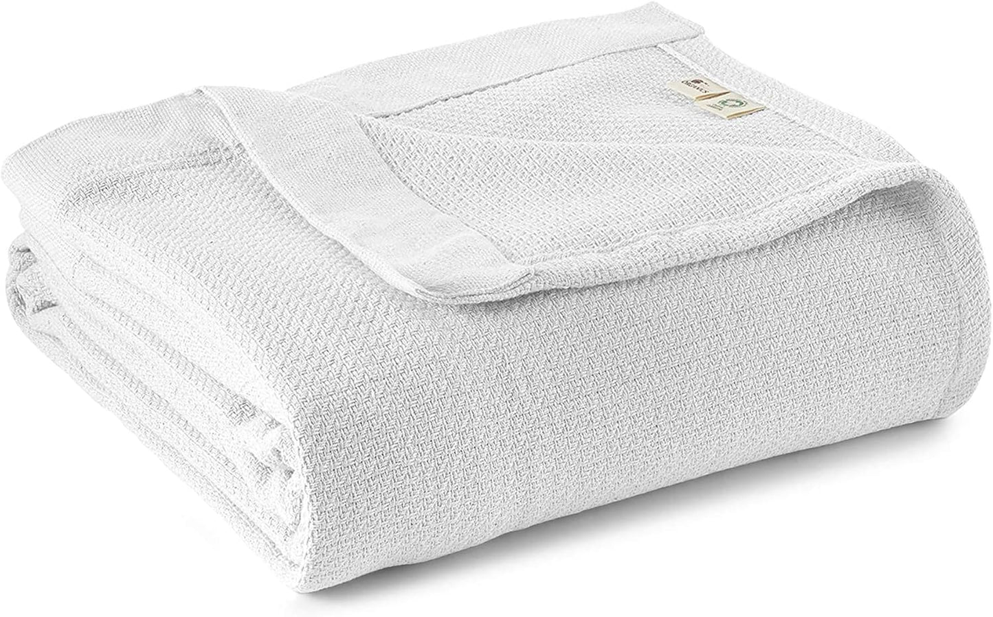 100% Organic Cotton Blanket - GOTS & Fairtrade Certified Organic Cotton Throw Blanket for Bed with Soft Warm & Breathable Single Knit Weave - Great as Bedspread or Coverlet (White, Twin)
