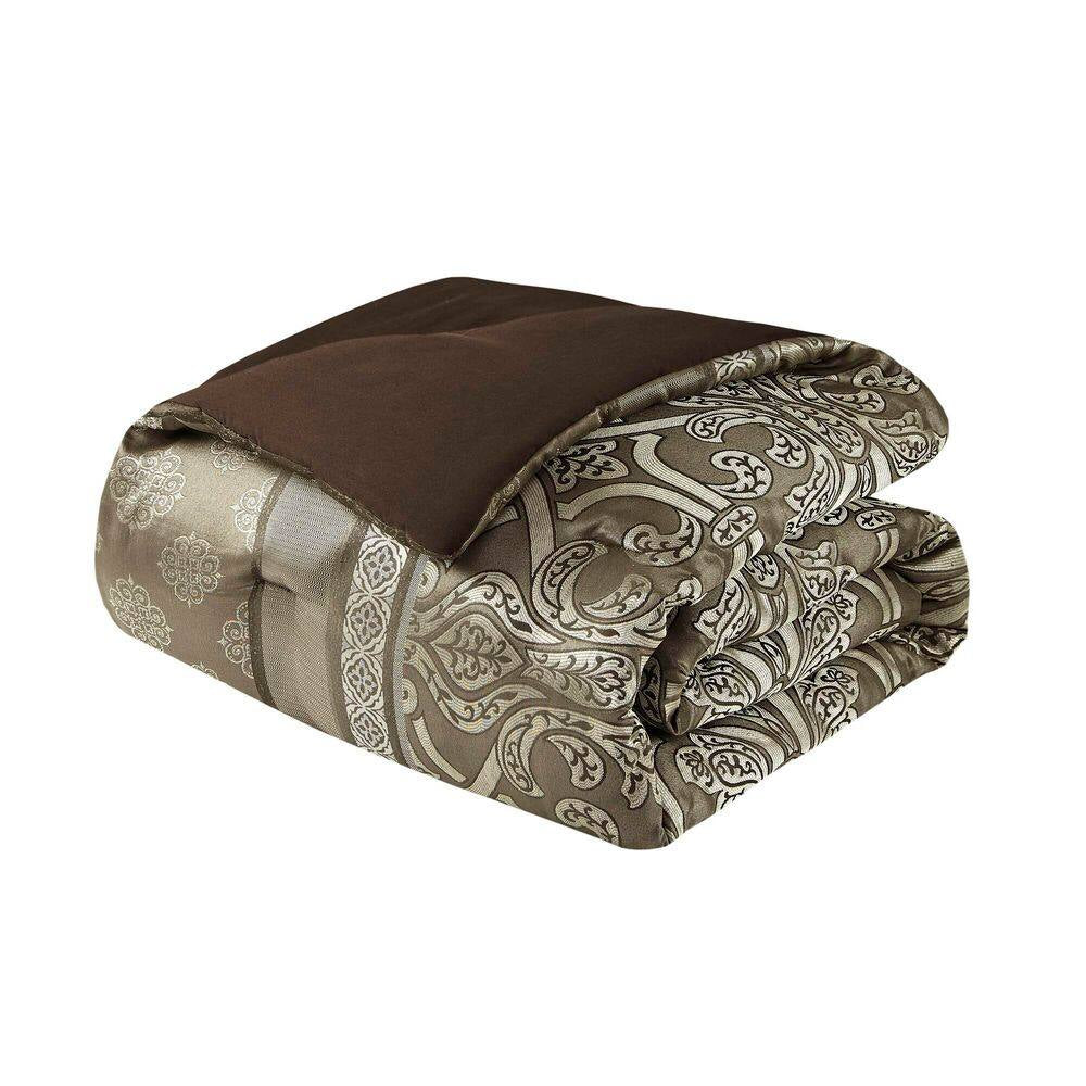Alexine 16-Piece Brown Polyester Queen Comforter Set