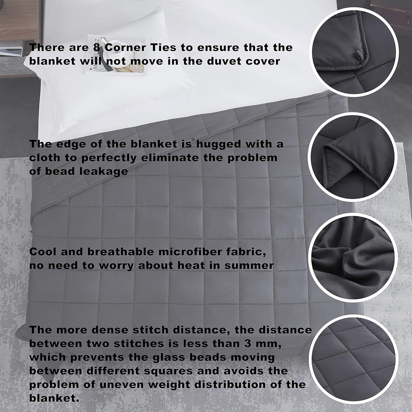 Weighted Blanket for Adults- Dark Grey, 48"X72", 15Lbs, Twin Full Size Heavy Throw Blanket, Cooling, Breathable, Microfiber with Glass Beads, Big, Washable, All-Season