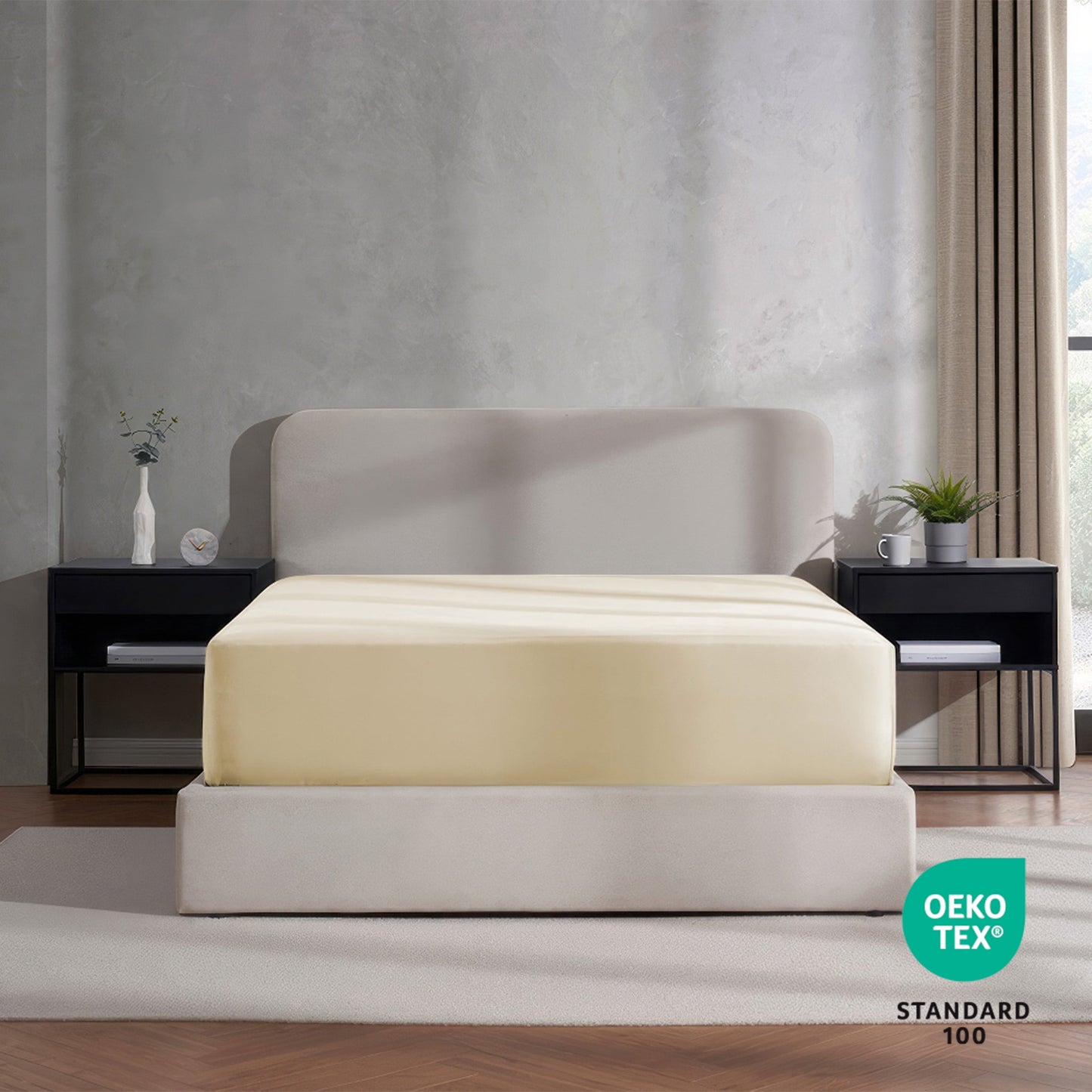 Extra Deep Pocket King Fitted Sheet Only, Fits 18" to 24" Mattress, Soft Microfiber Fitted Bed Sheet, Beige Cream