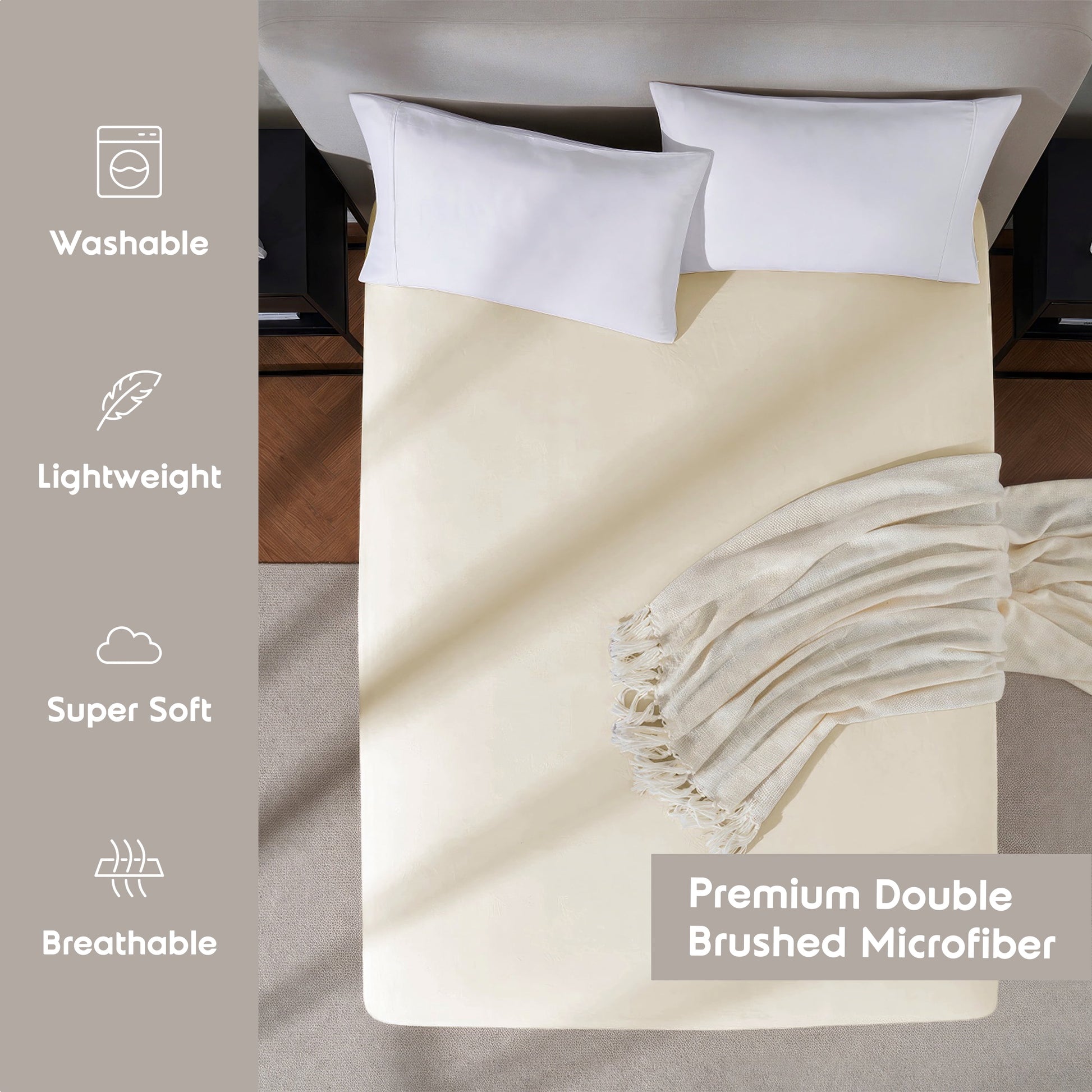 Extra Deep Pocket King Fitted Sheet Only, Fits 18" to 24" Mattress, Soft Microfiber Fitted Bed Sheet, Beige Cream
