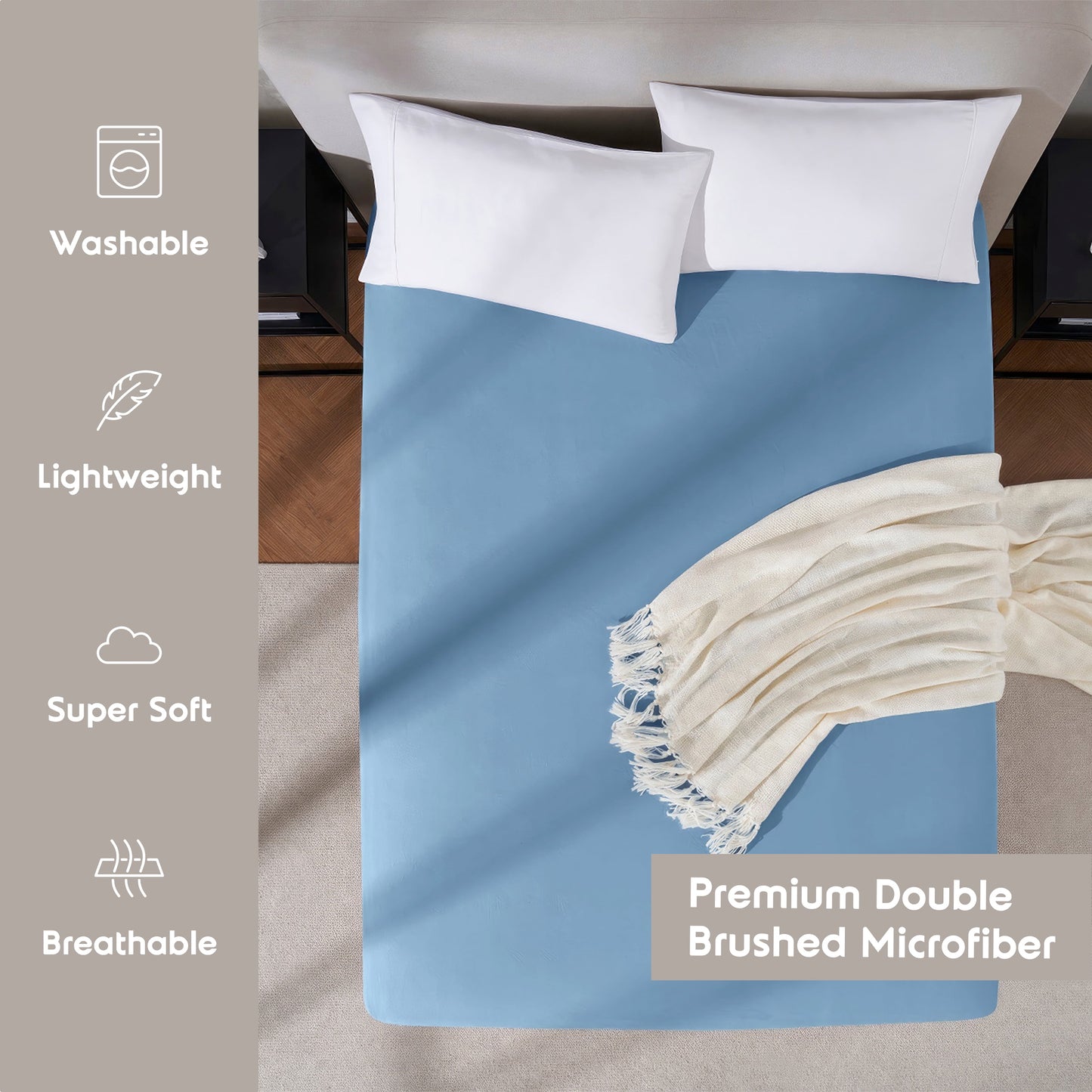 Extra Deep Pocket Twin XL Fitted Sheet Only, Fits 18" to 24" Mattress, Soft Microfiber Fitted Bed Sheet, Blue Heaven
