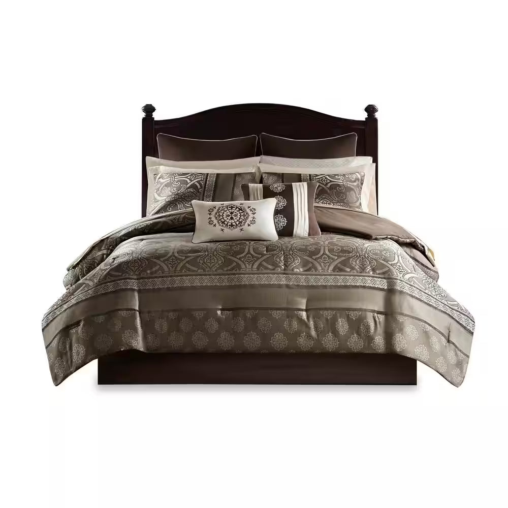 Alexine 16-Piece Brown Polyester Queen Comforter Set