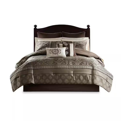 Alexine 16-Piece Brown Polyester Queen Comforter Set