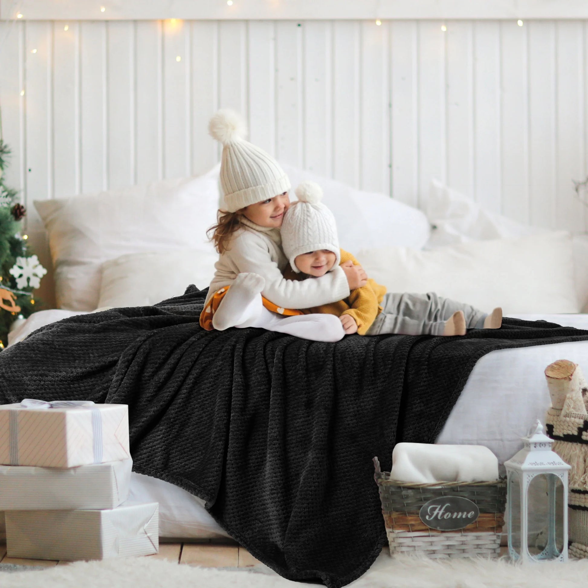 Soft Flannel Fleece Velvet Blanket Black 90" X 90"