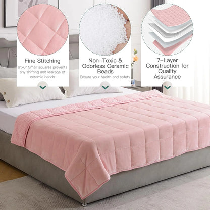 Fleece Weighted Blankets for Adults, Soft Shaggy Sherpa 12 Lb Twin Size Weighted Blanket for Anxiety Calming and Relax, 48X72 Inch Pink
