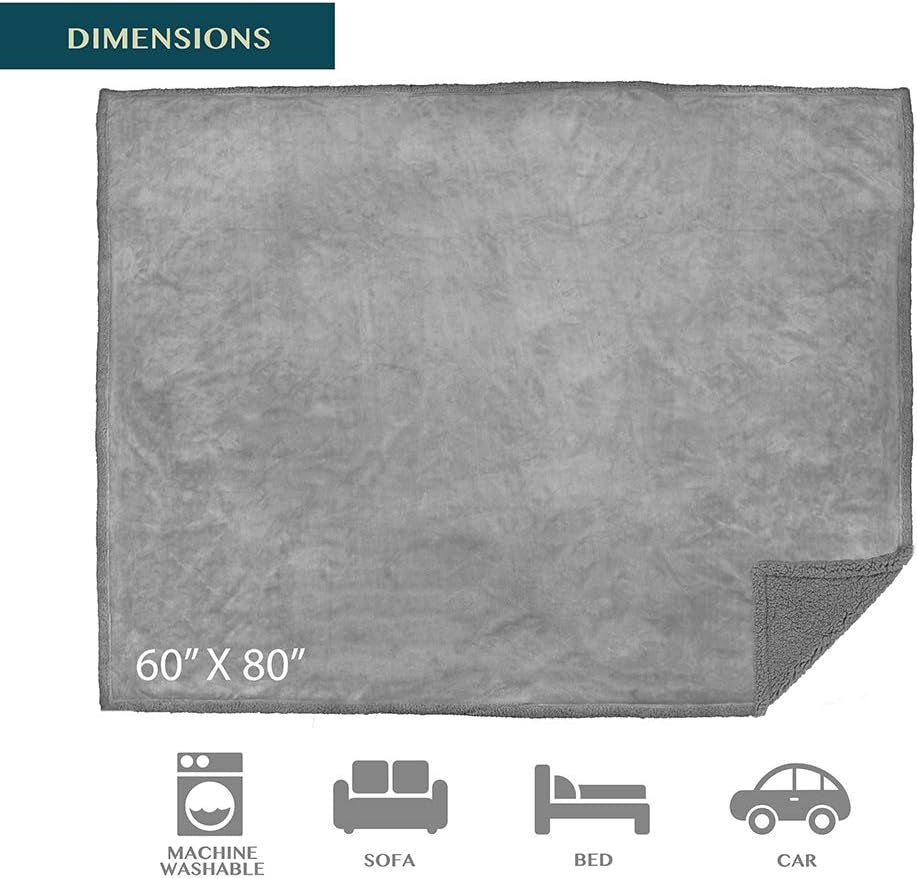 Waterproof Blanket for Couch, Sofa | Waterproof Dog Blanket for Large Dog, Puppy, Cat | Pet Blanket Protector | Plush Soft Warm Fuzzy Sherpa Blanket Bed Throw, Light Grey, 60X80