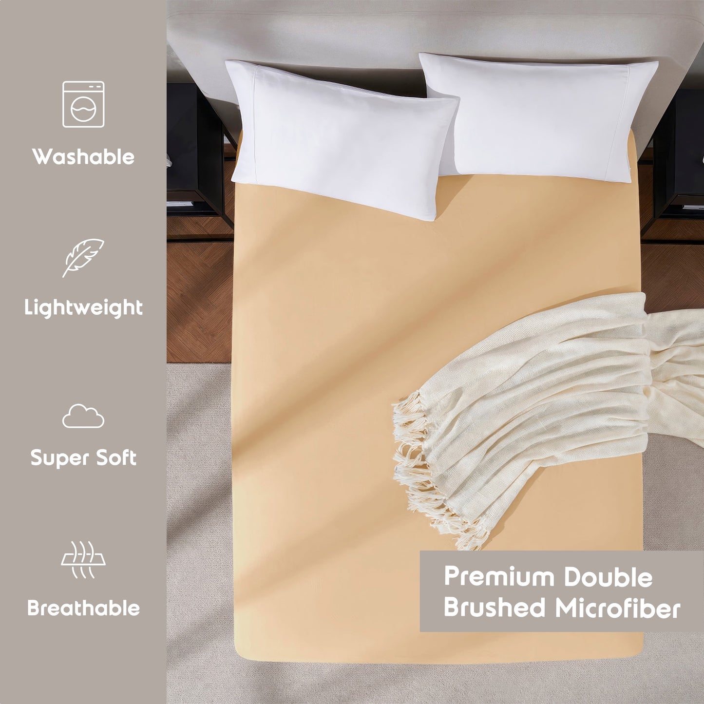 Extra Deep Pocket Twin Fitted Sheet Only, Fits 18" to 24" Mattress, Soft Microfiber Fitted Bed Sheet, Camel Gold