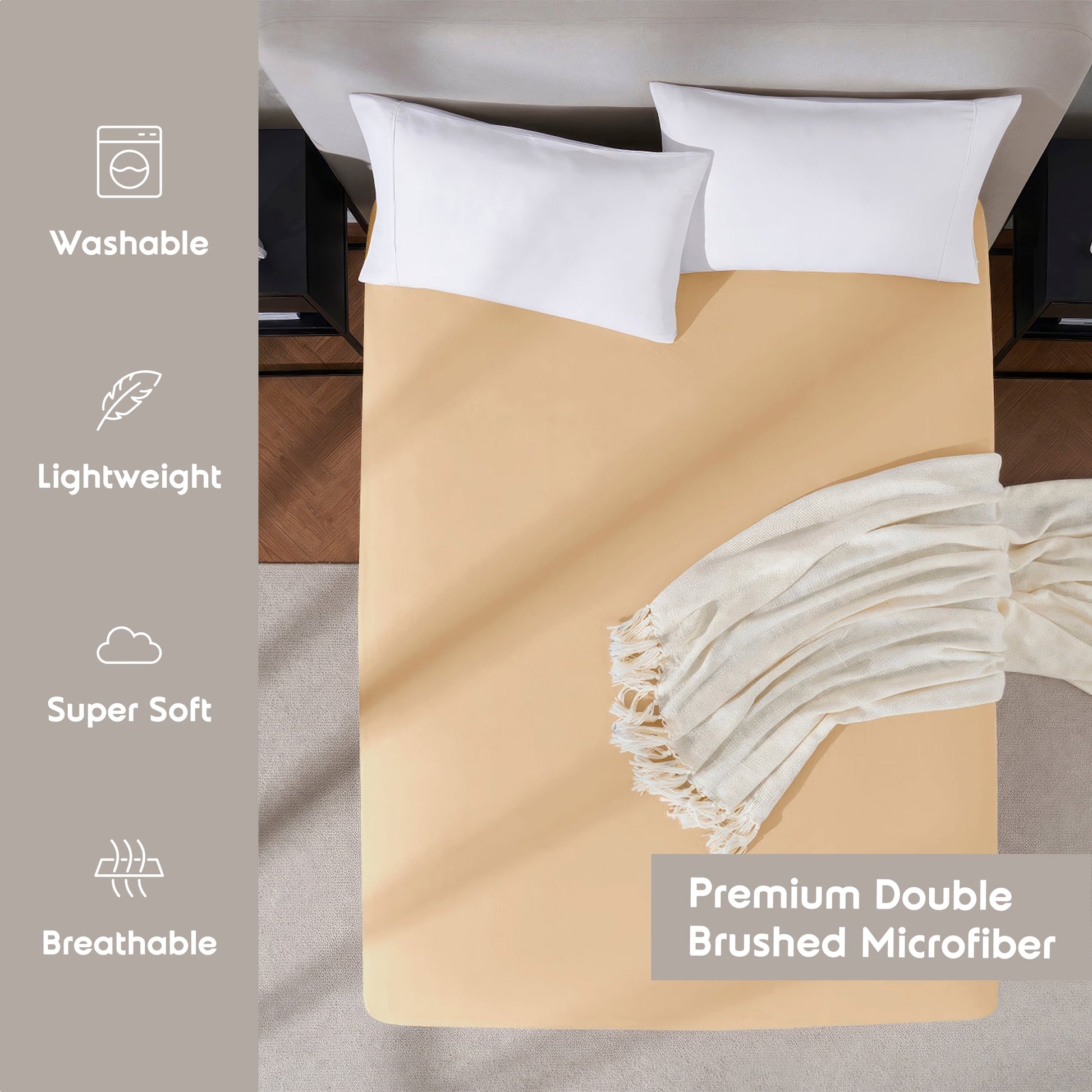 Extra Deep Pocket Twin Fitted Sheet Only, Fits 18" to 24" Mattress, Soft Microfiber Fitted Bed Sheet, Camel Gold