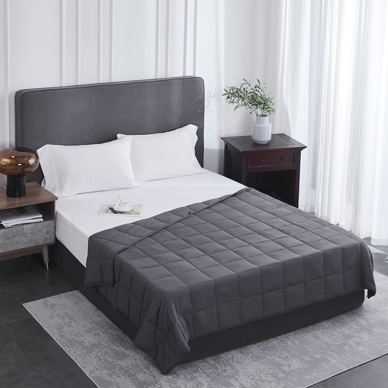 Weighted Blanket for Adults- Dark Grey, 48"X72", 15Lbs, Twin Full Size Heavy Throw Blanket, Cooling, Breathable, Microfiber with Glass Beads, Big, Washable, All-Season