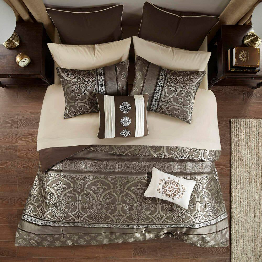 Alexine 16-Piece Brown Polyester Queen Comforter Set