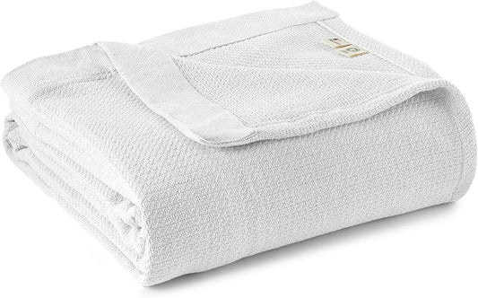 100% Organic Cotton Blanket - GOTS & Fairtrade Certified Organic Cotton Throw Blanket for Bed with Soft Warm & Breathable Single Knit Weave - Great as Bedspread or Coverlet (White, Twin)