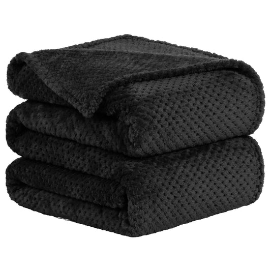 Soft Flannel Fleece Velvet Blanket Black 90" X 90"