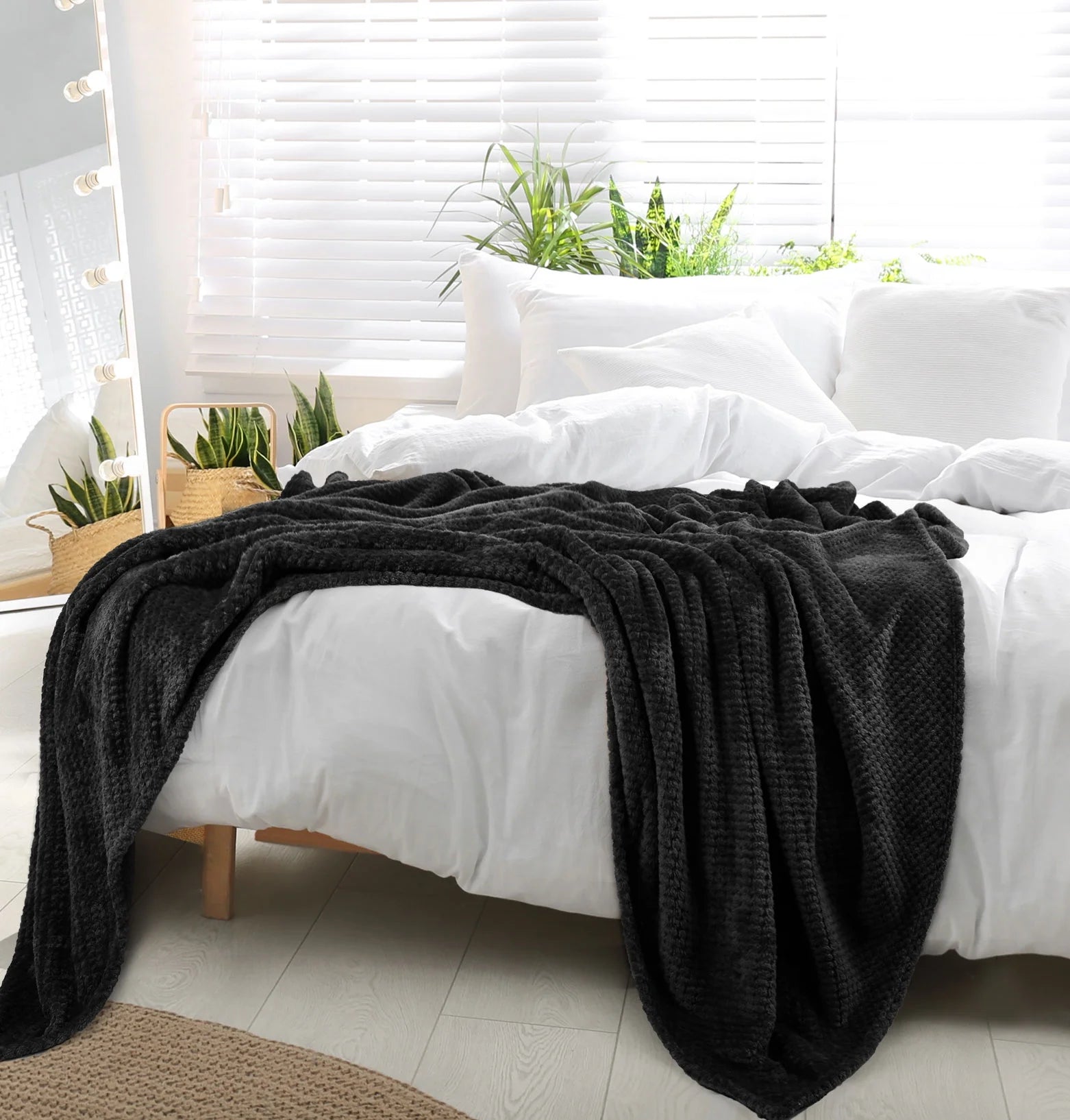Soft Flannel Fleece Velvet Blanket Black 90" X 90"
