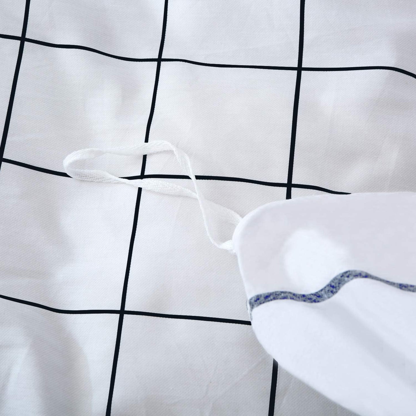 Queen Duvet Cover Set White Plaid Grid Bedding Sets White Comforter Cover Set White Duvet Cover Queen with 2 X Pillow Cases