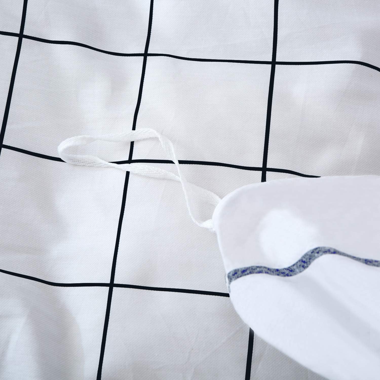 Queen Duvet Cover Set White Plaid Grid Bedding Sets White Comforter Cover Set White Duvet Cover Queen with 2 X Pillow Cases