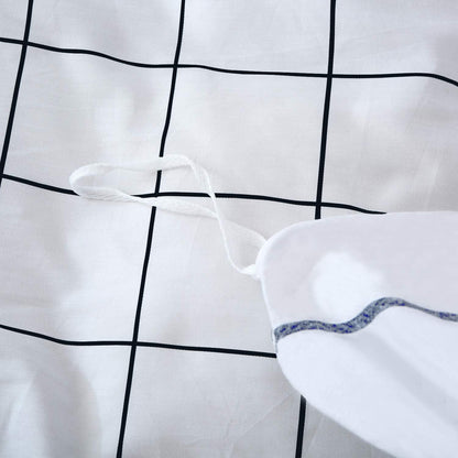 Queen Duvet Cover Set White Plaid Grid Bedding Sets White Comforter Cover Set White Duvet Cover Queen with 2 X Pillow Cases