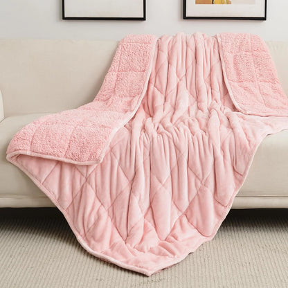 Fleece Weighted Blankets for Adults, Soft Shaggy Sherpa 12 Lb Twin Size Weighted Blanket for Anxiety Calming and Relax, 48X72 Inch Pink