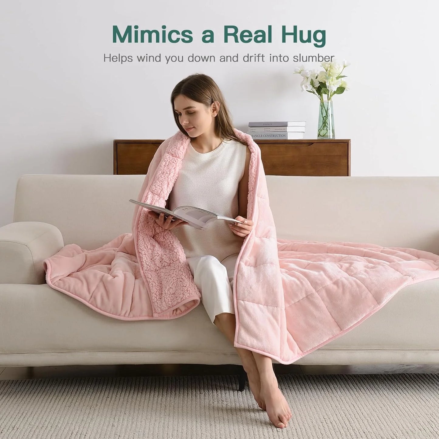 Fleece Weighted Blankets for Adults, Soft Shaggy Sherpa 12 Lb Twin Size Weighted Blanket for Anxiety Calming and Relax, 48X72 Inch Pink