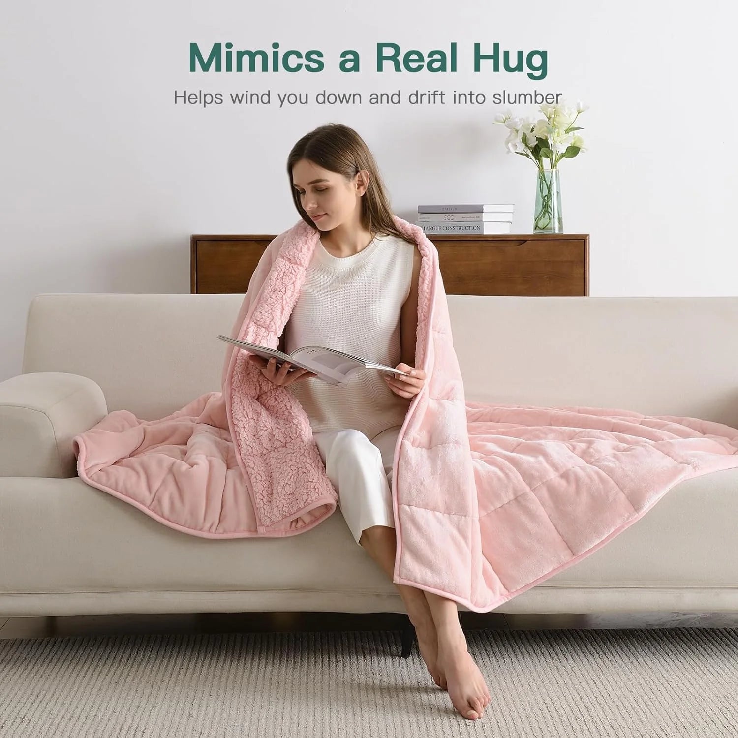 Fleece Weighted Blankets for Adults, Soft Shaggy Sherpa 12 Lb Twin Size Weighted Blanket for Anxiety Calming and Relax, 48X72 Inch Pink