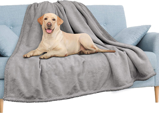 Waterproof Blanket for Couch, Sofa | Waterproof Dog Blanket for Large Dog, Puppy, Cat | Pet Blanket Protector | Plush Soft Warm Fuzzy Sherpa Blanket Bed Throw, Light Grey, 60X80