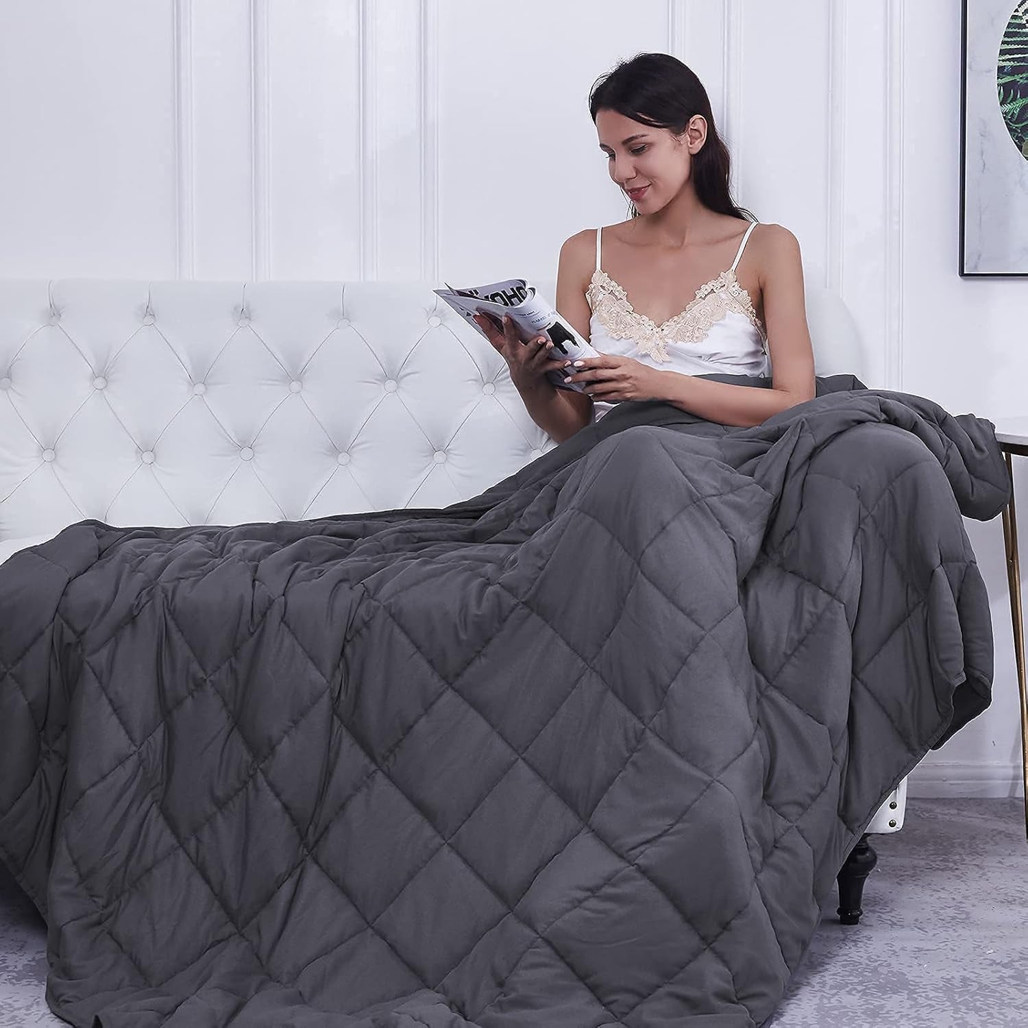 Weighted Blanket for Adults- Dark Grey, 48"X72", 15Lbs, Twin Full Size Heavy Throw Blanket, Cooling, Breathable, Microfiber with Glass Beads, Big, Washable, All-Season