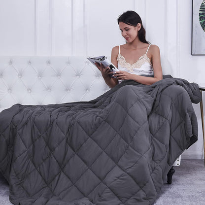 Weighted Blanket for Adults- Dark Grey, 48"X72", 15Lbs, Twin Full Size Heavy Throw Blanket, Cooling, Breathable, Microfiber with Glass Beads, Big, Washable, All-Season