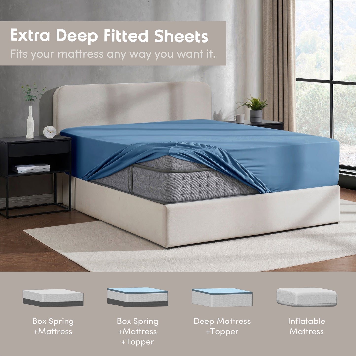 Extra Deep Pocket Twin XL Fitted Sheet Only, Fits 18" to 24" Mattress, Soft Microfiber Fitted Bed Sheet, Blue Heaven