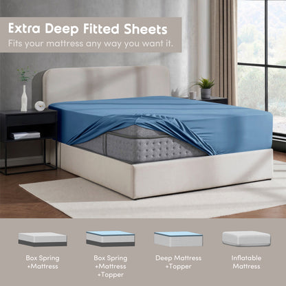 Extra Deep Pocket Twin XL Fitted Sheet Only, Fits 18" to 24" Mattress, Soft Microfiber Fitted Bed Sheet, Blue Heaven