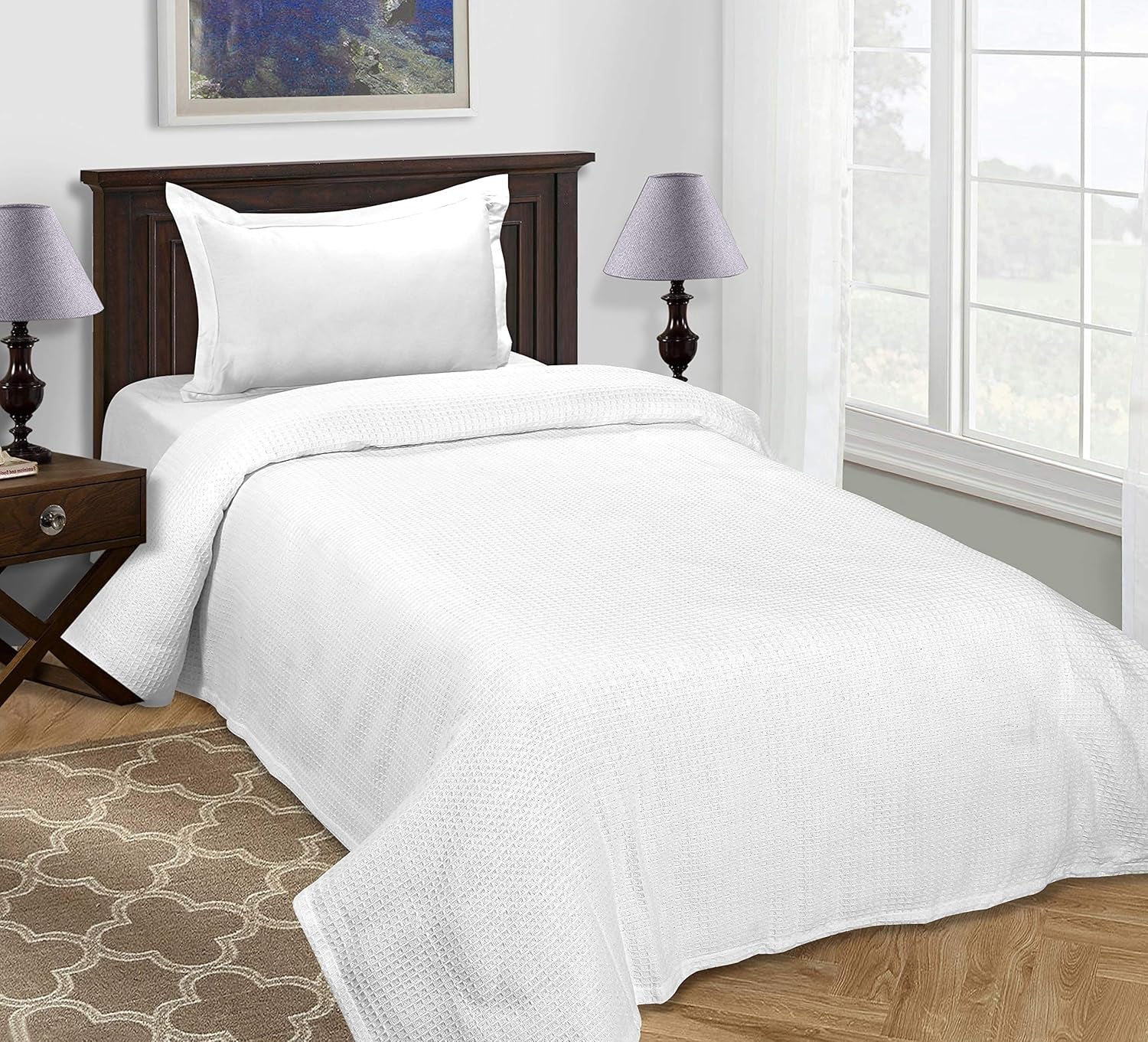 Waffle Weave Blanket Twin 60X90 Inch- White,Cotton Blanket,Twin Blanket,White Blanket,Throw Blanket,Life Confort Blanket,Soft Blanket,All Season Cotton Blanket,Breathable Blanket,Summer Throw Blanket