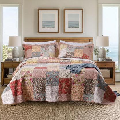 Authentic 100% Cotton Easy-Clean – Luxury Boho Quilt with Decorative Floral Patchwork Design Oversize Bedspread, Soft Breathability Bedding, King 110X96”, Boho-Royal Garden