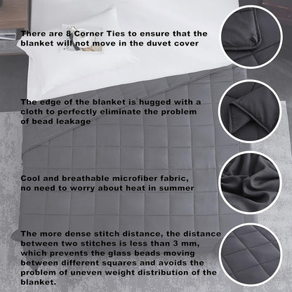 Weighted Blanket for Adults- Dark Grey, 48"X72", 15Lbs, Twin Full Size Heavy Throw Blanket, Cooling, Breathable, Microfiber with Glass Beads, Big, Washable, All-Season