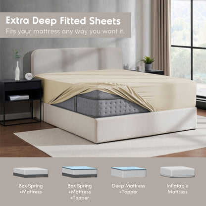 Extra Deep Pocket King Fitted Sheet Only, Fits 18" to 24" Mattress, Soft Microfiber Fitted Bed Sheet, Beige Cream