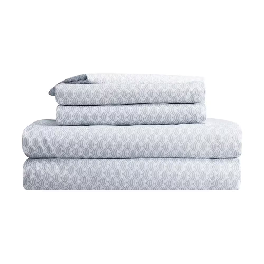 Simply Clean 7 Piece Pleated Bedding Set with Comforter, Bed Pillow Shams and Sheets, Full Set - Grey