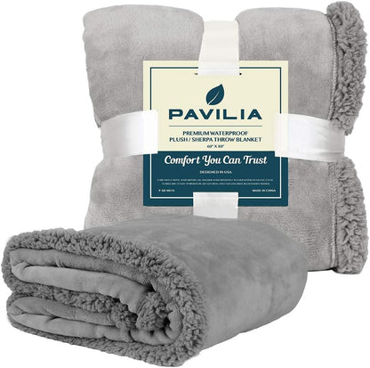 Waterproof Blanket for Couch, Sofa | Waterproof Dog Blanket for Large Dog, Puppy, Cat | Pet Blanket Protector | Plush Soft Warm Fuzzy Sherpa Blanket Bed Throw, Light Grey, 60X80