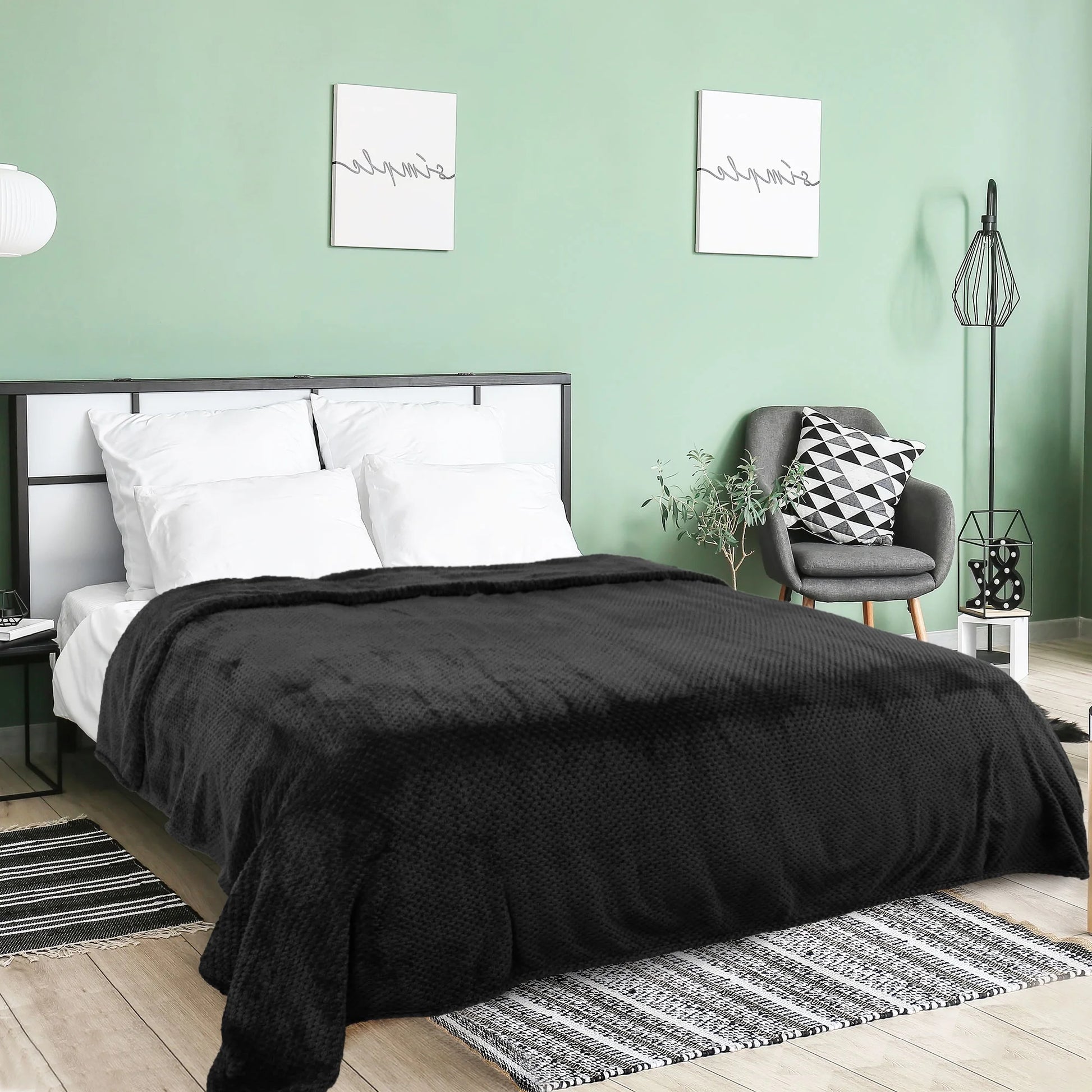 Soft Flannel Fleece Velvet Blanket Black 90" X 90"
