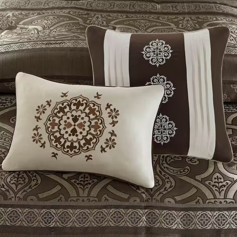 Alexine 16-Piece Brown Polyester Queen Comforter Set
