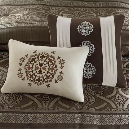 Alexine 16-Piece Brown Polyester Queen Comforter Set