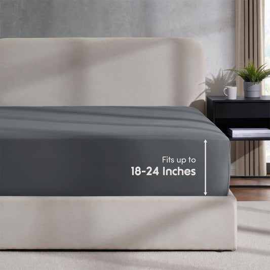 Extra Deep Pocket Queen Fitted Sheet Only, Fits 18" to 24" Mattress, Soft Microfiber Fitted Bed Sheet, Charcoal Gray
