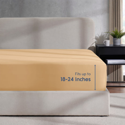 Extra Deep Pocket Twin Fitted Sheet Only, Fits 18" to 24" Mattress, Soft Microfiber Fitted Bed Sheet, Camel Gold