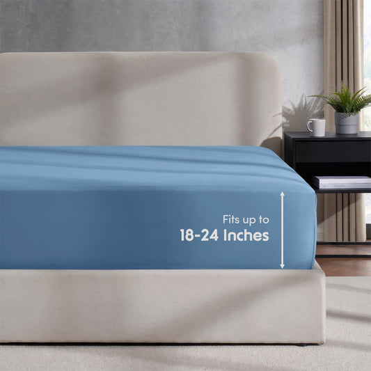 Extra Deep Pocket Twin XL Fitted Sheet Only, Fits 18" to 24" Mattress, Soft Microfiber Fitted Bed Sheet, Blue Heaven
