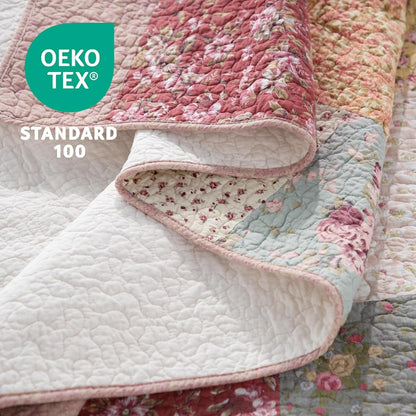 Authentic 100% Cotton Easy-Clean – Luxury Boho Quilt with Decorative Floral Patchwork Design Oversize Bedspread, Soft Breathability Bedding, King 110X96”, Boho-Royal Garden
