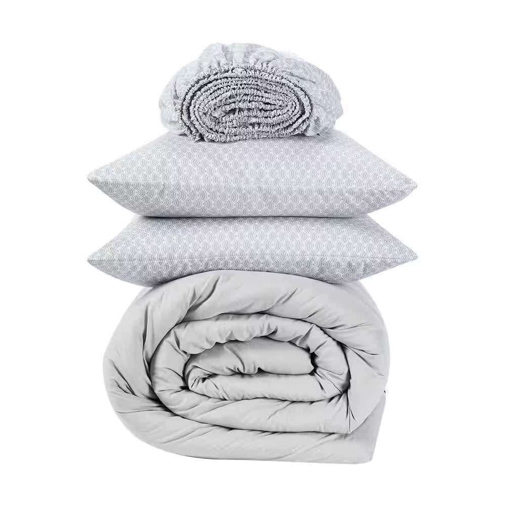 Simply Clean 7 Piece Pleated Bedding Set with Comforter, Bed Pillow Shams and Sheets, Full Set - Grey