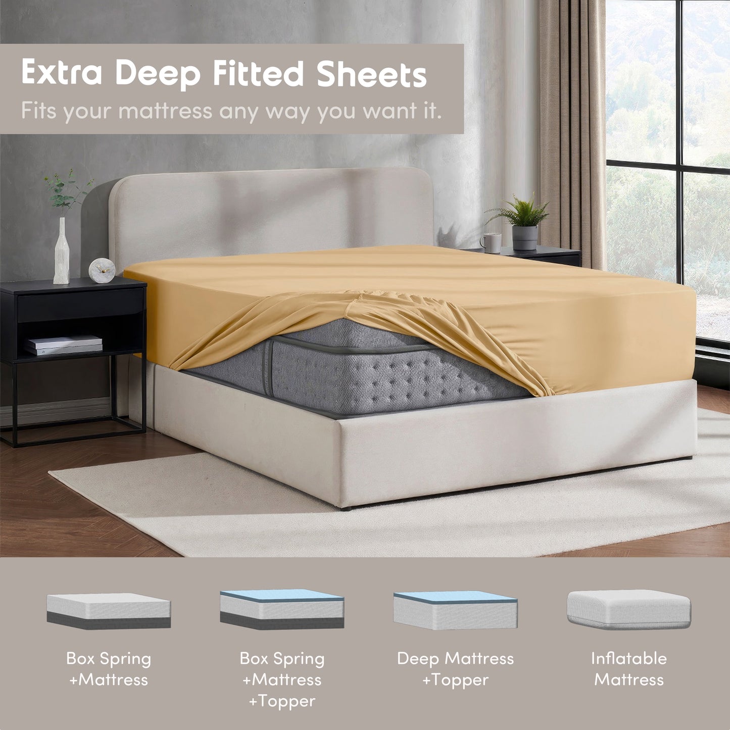 Extra Deep Pocket Twin Fitted Sheet Only, Fits 18" to 24" Mattress, Soft Microfiber Fitted Bed Sheet, Camel Gold