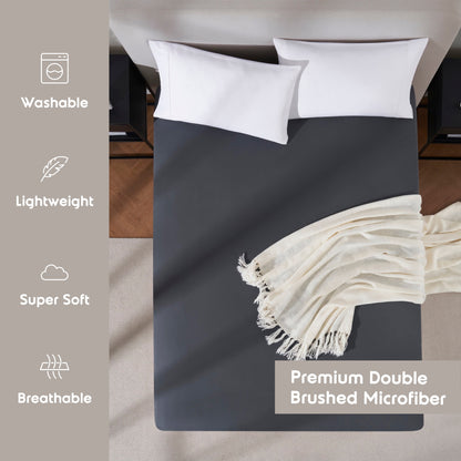 Extra Deep Pocket Queen Fitted Sheet Only, Fits 18" to 24" Mattress, Soft Microfiber Fitted Bed Sheet, Charcoal Gray