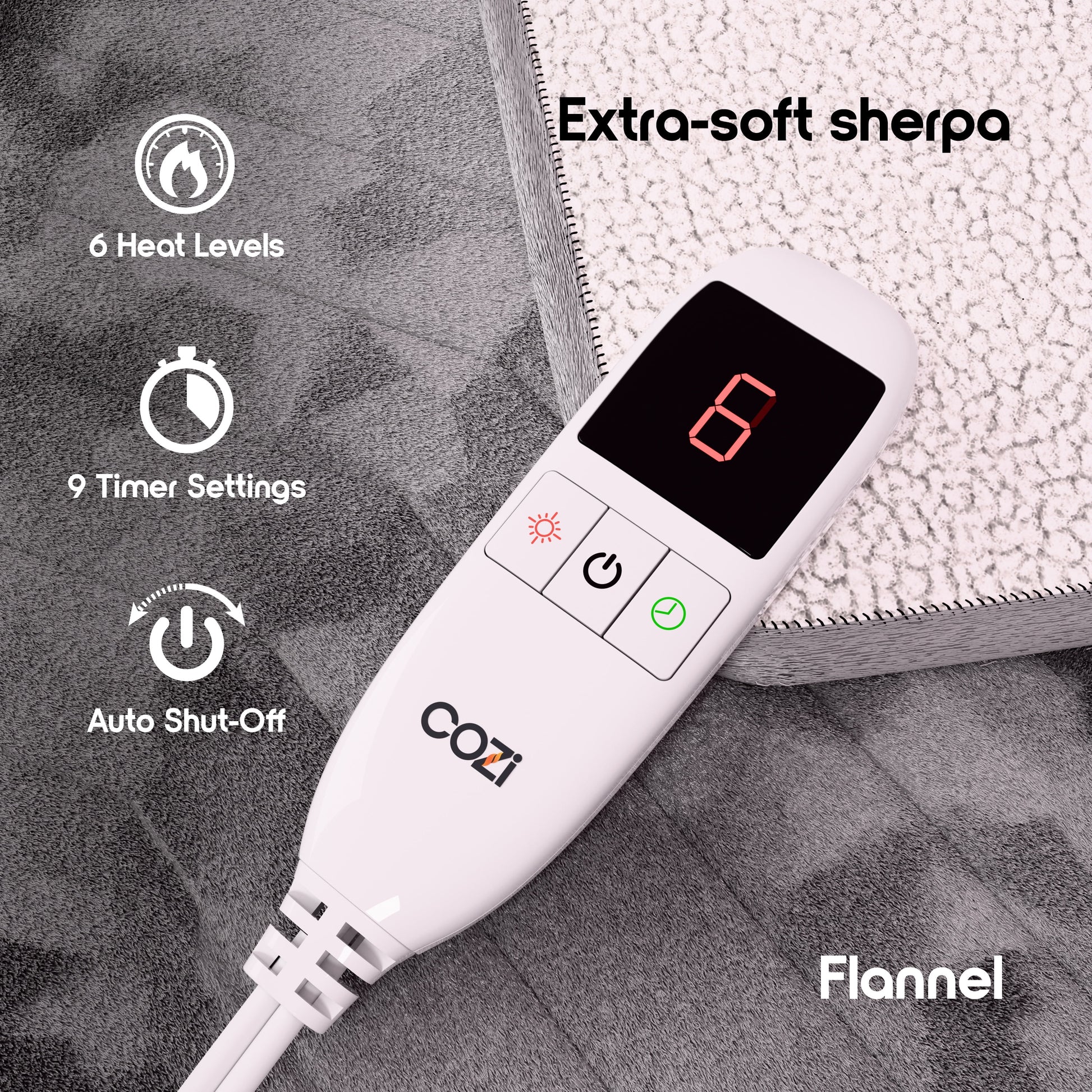 Heated Throw Blanket Super-Soft Sherpa and Flannel Electric Blanket with Adjustable Heat & Time Settings