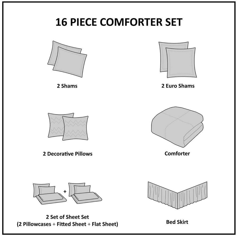 Alexine 16-Piece Brown Polyester Queen Comforter Set