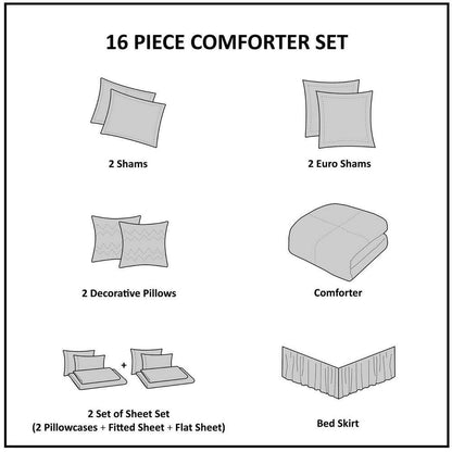 Alexine 16-Piece Brown Polyester Queen Comforter Set