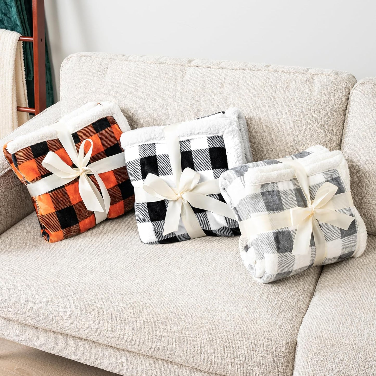 Black White Buffalo Plaid Sherpa Bed Blanket Queen, Plush Checkered Fleece, Soft Fuzzy Flannel Large for Couch Sofa, Warm Heavy Thick Winter Gift, 90X90