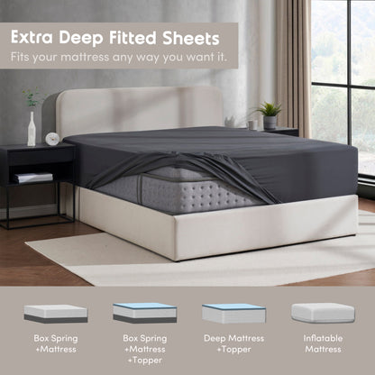 Extra Deep Pocket Queen Fitted Sheet Only, Fits 18" to 24" Mattress, Soft Microfiber Fitted Bed Sheet, Charcoal Gray